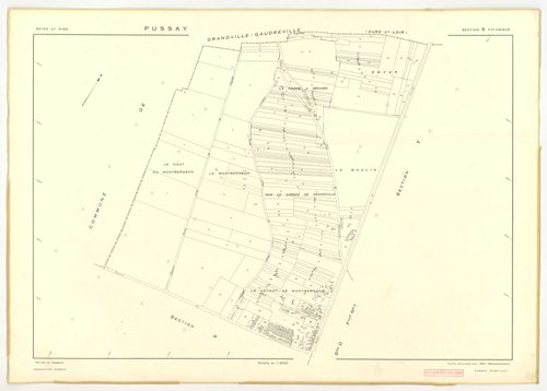 Plans minutes de conservation : PUSSAY : tableau d'assemblage, ech. 1/10000 (1952), sections O1, O2, ech. 1/1000 (1952), sections P, Q, R, S, T, U, V, W, Y, Z, ech. 1/2000 (1952) ; section ZA, ech. 1/2000 (1981), NB, papier, 105x80 [14 plans]. 