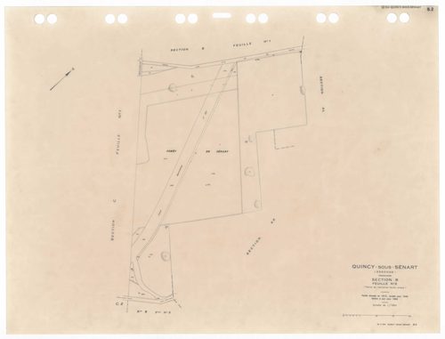 QUINCY-SOUS-SENART, plans minutes de conservation : tableau d'assemblage,1936, Ech. 1/5000 ; plans des sections B1, B2, B3, 1936, Ech. 1/1250, sections C1, C2, 1936, Ech. 1/2500, sections AA, AB, AC, AD, AK, AL, 1984, Ech. 1/1000, sections AE, AH, AI, 198