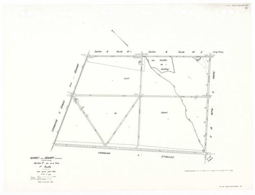 QUINCY-SOUS-SENART, plans minutes de conservation : tableau d'assemblage,1936, Ech. 1/5000 ; plans des sections B1, B2, B3, 1936, Ech. 1/1250, sections C1, C2, 1936, Ech. 1/2500, sections AA, AB, AC, AD, AK, AL, 1984, Ech. 1/1000, sections AE, AH, AI, 198