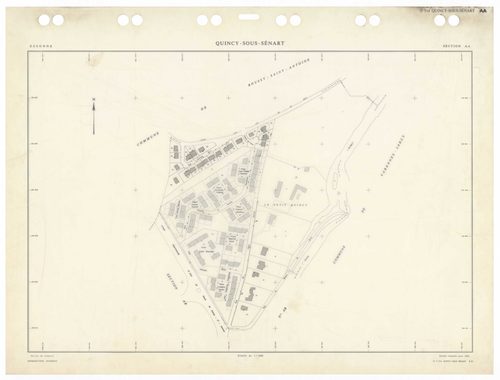 QUINCY-SOUS-SENART, plans minutes de conservation : tableau d'assemblage,1936, Ech. 1/5000 ; plans des sections B1, B2, B3, 1936, Ech. 1/1250, sections C1, C2, 1936, Ech. 1/2500, sections AA, AB, AC, AD, AK, AL, 1984, Ech. 1/1000, sections AE, AH, AI, 198