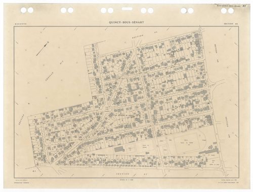 QUINCY-SOUS-SENART, plans minutes de conservation : tableau d'assemblage,1936, Ech. 1/5000 ; plans des sections B1, B2, B3, 1936, Ech. 1/1250, sections C1, C2, 1936, Ech. 1/2500, sections AA, AB, AC, AD, AK, AL, 1984, Ech. 1/1000, sections AE, AH, AI, 198