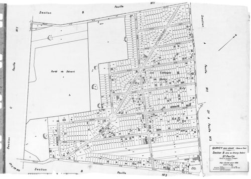 QUINCY-SOUS-SENART. - Cadastre révisé pour 1936 : plans de la section A le Village 1ère feuille, idem 2ème feuille, idem 3ème feuille; section B le Champ Dolent 1ère feuille, idem 2ème feuille, idem 3ème feuille ; cadastre révisé pour 1936 mis à jour pour