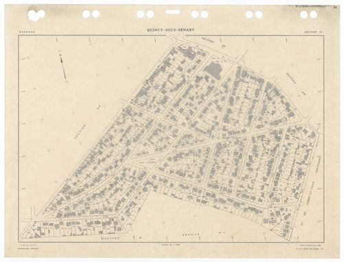 QUINCY-SOUS-SENART, plans minutes de conservation : tableau d'assemblage,1936, Ech. 1/5000 ; plans des sections B1, B2, B3, 1936, Ech. 1/1250, sections C1, C2, 1936, Ech. 1/2500, sections AA, AB, AC, AD, AK, AL, 1984, Ech. 1/1000, sections AE, AH, AI, 198