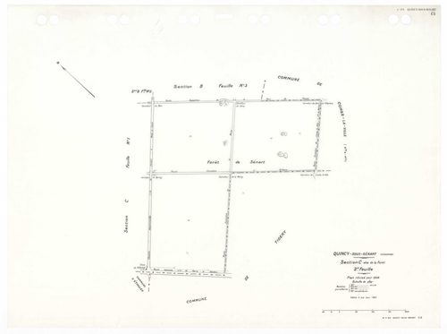 QUINCY-SOUS-SENART, plans minutes de conservation : tableau d'assemblage,1936, Ech. 1/5000 ; plans des sections B1, B2, B3, 1936, Ech. 1/1250, sections C1, C2, 1936, Ech. 1/2500, sections AA, AB, AC, AD, AK, AL, 1984, Ech. 1/1000, sections AE, AH, AI, 198