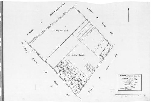 QUINCY-SOUS-SENART. - Cadastre révisé pour 1936 : plans de la section A le Village 1ère feuille, idem 2ème feuille, idem 3ème feuille; section B le Champ Dolent 1ère feuille, idem 2ème feuille, idem 3ème feuille ; cadastre révisé pour 1936 mis à jour pour