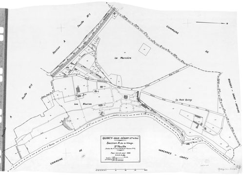 QUINCY-SOUS-SENART. - Cadastre révisé pour 1936 : plans de la section A le Village 1ère feuille, idem 2ème feuille, idem 3ème feuille; section B le Champ Dolent 1ère feuille, idem 2ème feuille, idem 3ème feuille ; cadastre révisé pour 1936 mis à jour pour