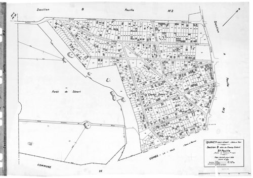 QUINCY-SOUS-SENART. - Cadastre révisé pour 1936 : plans de la section A le Village 1ère feuille, idem 2ème feuille, idem 3ème feuille; section B le Champ Dolent 1ère feuille, idem 2ème feuille, idem 3ème feuille ; cadastre révisé pour 1936 mis à jour pour