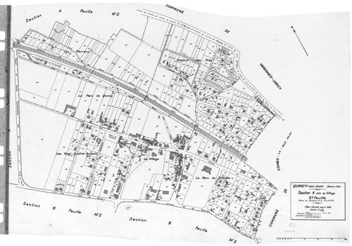 QUINCY-SOUS-SENART. - Cadastre révisé pour 1936 : plans de la section A le Village 1ère feuille, idem 2ème feuille, idem 3ème feuille; section B le Champ Dolent 1ère feuille, idem 2ème feuille, idem 3ème feuille ; cadastre révisé pour 1936 mis à jour pour