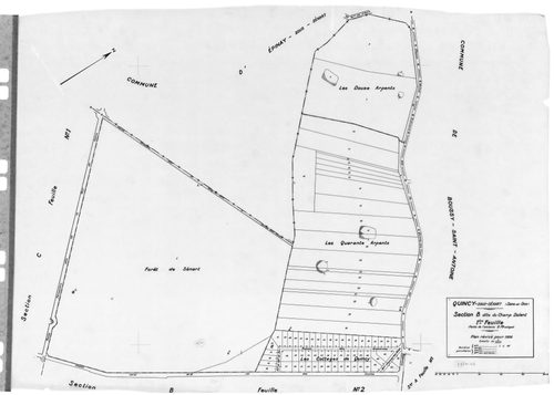 QUINCY-SOUS-SENART. - Cadastre révisé pour 1936 : plans de la section A le Village 1ère feuille, idem 2ème feuille, idem 3ème feuille; section B le Champ Dolent 1ère feuille, idem 2ème feuille, idem 3ème feuille ; cadastre révisé pour 1936 mis à jour pour