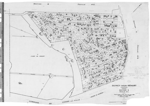 QUINCY-SOUS-SENART. - Cadastre révisé pour 1936 : plans de la section A le Village 1ère feuille, idem 2ème feuille, idem 3ème feuille; section B le Champ Dolent 1ère feuille, idem 2ème feuille, idem 3ème feuille ; cadastre révisé pour 1936 mis à jour pour
