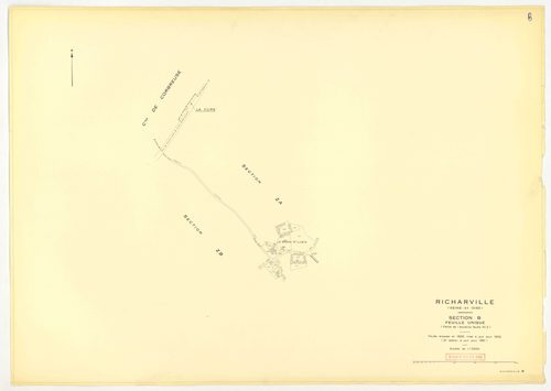 Plans minutes de conservation : RICHARVILLE : tableau d'assemblage, ech. 1/5000 (1932-1962) ; section A4, ech. 1/1250 (1932) ; sections A3, B1, ech. 1/25000 (1932-1952) ; sections A1, A2, B, ech. 1/2500 (1932-1961) ; sections X, Y, Z, ech. 1/2500 (1961) ;