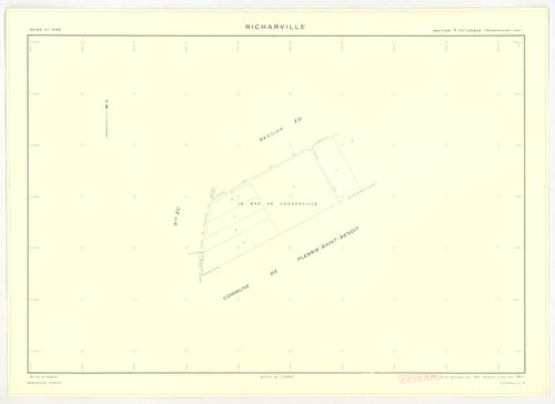 Plans minutes de conservation : RICHARVILLE : tableau d'assemblage, ech. 1/5000 (1932-1962) ; section A4, ech. 1/1250 (1932) ; sections A3, B1, ech. 1/25000 (1932-1952) ; sections A1, A2, B, ech. 1/2500 (1932-1961) ; sections X, Y, Z, ech. 1/2500 (1961) ;