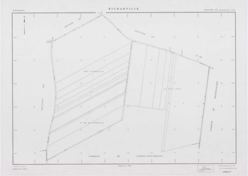 RICHARVILLE, plans minutes de conservation : tableau d'assemblage, 1932, Ech. 1/5000 ; plans des section A1, 1932, Ech. 1/2500, section A4, 1932, Ech. 1/1250, section ZD, 1961, Ech. 1/2000, sections ZI, ZK, ZL, ZM, ZN, ZO, ZP, ZR, 1994, Ech. 1/2000. Polye