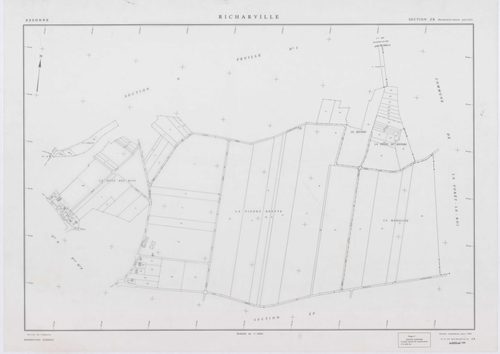 RICHARVILLE, plans minutes de conservation : tableau d'assemblage, 1932, Ech. 1/5000 ; plans des section A1, 1932, Ech. 1/2500, section A4, 1932, Ech. 1/1250, section ZD, 1961, Ech. 1/2000, sections ZI, ZK, ZL, ZM, ZN, ZO, ZP, ZR, 1994, Ech. 1/2000. Polye