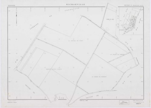 RICHARVILLE, plans minutes de conservation : tableau d'assemblage, 1932, Ech. 1/5000 ; plans des section A1, 1932, Ech. 1/2500, section A4, 1932, Ech. 1/1250, section ZD, 1961, Ech. 1/2000, sections ZI, ZK, ZL, ZM, ZN, ZO, ZP, ZR, 1994, Ech. 1/2000. Polye