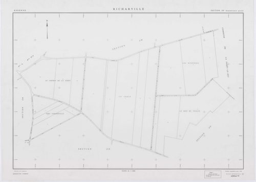 RICHARVILLE, plans minutes de conservation : tableau d'assemblage, 1932, Ech. 1/5000 ; plans des section A1, 1932, Ech. 1/2500, section A4, 1932, Ech. 1/1250, section ZD, 1961, Ech. 1/2000, sections ZI, ZK, ZL, ZM, ZN, ZO, ZP, ZR, 1994, Ech. 1/2000. Polye