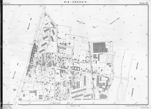 RIS-ORANGIS. - Cadastre révisé pour 1954 : plan du tableau d'assemblage, plans de la section A l'Ecoute s'il pleut 1ère feuille, idem 2ème feuille, section B le Hameau d'Orangis 1ère feuille, idem 2ème feuille, section C les Bois du Kiosque, ; cadastre ré