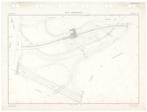 RIS-ORANGIS, plans minutes de conservation : tableau d'assemblage,1954, Ech. 1/5000 ; plans des sections AB, AC, AD, AE, AH, AI, 1954, Ech. 1/1250, sections AM, AN, AO, 1954, Ech. 1/1000, section AP, 1954, Ech. 1/2000, sections AS, AT, AV, AW, AX, AY, AZ,