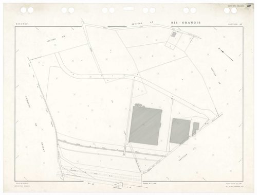 RIS-ORANGIS, plans minutes de conservation : tableau d'assemblage,1954, Ech. 1/5000 ; plans des sections AB, AC, AD, AE, AH, AI, 1954, Ech. 1/1250, sections AM, AN, AO, 1954, Ech. 1/1000, section AP, 1954, Ech. 1/2000, sections AS, AT, AV, AW, AX, AY, AZ,