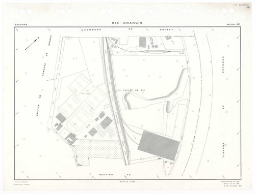 RIS-ORANGIS, plans minutes de conservation : tableau d'assemblage,1954, Ech. 1/5000 ; plans des sections AB, AC, AD, AE, AH, AI, 1954, Ech. 1/1250, sections AM, AN, AO, 1954, Ech. 1/1000, section AP, 1954, Ech. 1/2000, sections AS, AT, AV, AW, AX, AY, AZ,