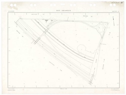 RIS-ORANGIS, plans minutes de conservation : tableau d'assemblage,1954, Ech. 1/5000 ; plans des sections AB, AC, AD, AE, AH, AI, 1954, Ech. 1/1250, sections AM, AN, AO, 1954, Ech. 1/1000, section AP, 1954, Ech. 1/2000, sections AS, AT, AV, AW, AX, AY, AZ,