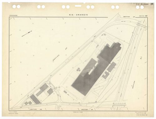 RIS-ORANGIS, plans minutes de conservation : tableau d'assemblage,1954, Ech. 1/5000 ; plans des sections AB, AC, AD, AE, AH, AI, 1954, Ech. 1/1250, sections AM, AN, AO, 1954, Ech. 1/1000, section AP, 1954, Ech. 1/2000, sections AS, AT, AV, AW, AX, AY, AZ,