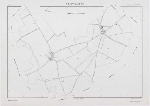 ROINVILLIERS, plans minutes de conservation : tableau d'assemblage, 1998, Ech. 1/5000 ; plans des sections ZB, ZC, ZD, ZE, ZH, ZI, ZK, 1998, Ech. 1/2000. Polyester. N et B. Dim. 105 x 80 cm [8 plans]. 