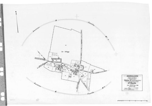 ROINVILLIERS. - Cadastre révisé pour 1934 : plan du tableau d'assemblage, plans de la section A Roinvilliers 1ère feuille, idem 2ème feuille, section B Ezerville 1ère feuille, idem 2ème feuille, [5 plans]. 