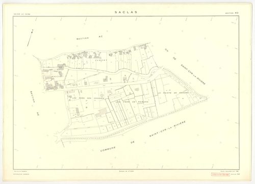 Plans minutes de conservation : SACLAS : tableau d'assemblage, ech. 1/10000 (1961), sections AB, AC, AD, ech. 1/1000 (1961), sections AH, AI, AK, AL, AM, ZO, ZP, ZR, ZS, ZT, ZW, ZX, ZY, ZZ, ech. 1/2000 (1961) ; section AE, ech. 1/1000 (1961-1978), NB, pap