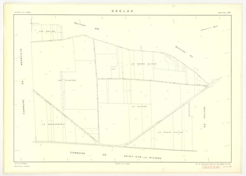 Plans minutes de conservation : SACLAS : tableau d'assemblage, ech. 1/10000 (1961), sections AB, AC, AD, ech. 1/1000 (1961), sections AH, AI, AK, AL, AM, ZO, ZP, ZR, ZS, ZT, ZW, ZX, ZY, ZZ, ech. 1/2000 (1961) ; section AE, ech. 1/1000 (1961-1978), NB, pap