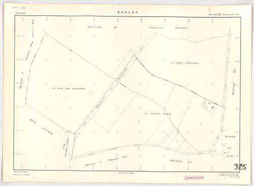 SACLAY. - Plan révisé pour 1934, à jour pour 1976 (3ème, 4 ème édition) : plans du tableau d'assemblage, des sections A (feuilles 1-3), B, C (feuille 2), D, F (feuilles 1-2), G et H ; plan révisé pour 1934, à jour pour 1983 (5ème édition) : plans des sect