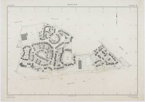SACLAY, plans minutes de conservation : tableau d'assemblage,1934, Ech. 1/10000 ; plans des sections A1, C2, 1934, Ech. 1/1250, sections A2, A3, B, D, F1, F2, G, H, 1934, Ech. 1/2500, sections ZS, ZT, ZU, ZV, ZW, ZX, ZY, 1961, Ech. 1/2000, section AB, 198
