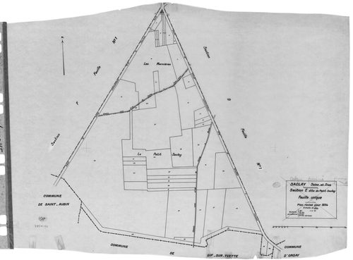 SACLAY. - Cadastre révisé pour 1934 : plan du tableau d'assemblage, plans de la section A Villerats 1ère feuille, idem 2ème feuille, idem 3ème feuille, section B l'Etang, section C la Village 2ème feuille, section D la Martinière 1ère feuille, idem 2ème f