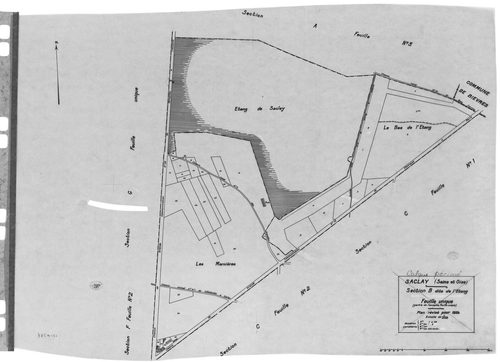 SACLAY. - Cadastre révisé pour 1934 : plan du tableau d'assemblage, plans de la section A Villerats 1ère feuille, idem 2ème feuille, idem 3ème feuille, section B l'Etang, section C la Village 2ème feuille, section D la Martinière 1ère feuille, idem 2ème f