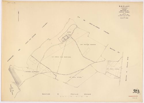 SACLAY. - Plan révisé pour 1934, à jour pour 1976 (3ème, 4 ème édition) : plans du tableau d'assemblage, des sections A (feuilles 1-3), B, C (feuille 2), D, F (feuilles 1-2), G et H ; plan révisé pour 1934, à jour pour 1983 (5ème édition) : plans des sect