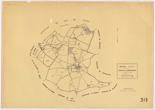 SACLAY. - Plan révisé pour 1934, à jour pour 1976 (3ème, 4 ème édition) : plans du tableau d'assemblage, des sections A (feuilles 1-3), B, C (feuille 2), D, F (feuilles 1-2), G et H ; plan révisé pour 1934, à jour pour 1983 (5ème édition) : plans des sect