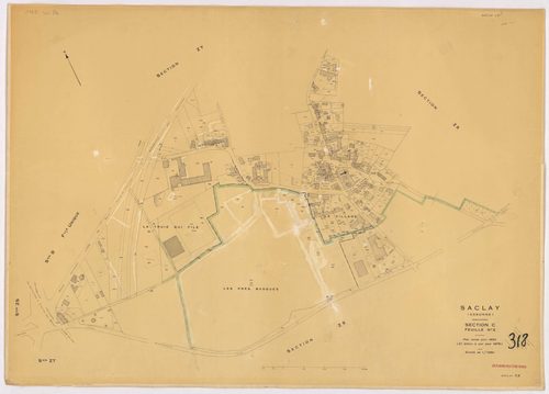 SACLAY. - Plan révisé pour 1934, à jour pour 1976 (3ème, 4 ème édition) : plans du tableau d'assemblage, des sections A (feuilles 1-3), B, C (feuille 2), D, F (feuilles 1-2), G et H ; plan révisé pour 1934, à jour pour 1983 (5ème édition) : plans des sect