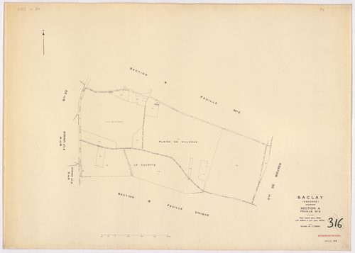 SACLAY. - Plan révisé pour 1934, à jour pour 1976 (3ème, 4 ème édition) : plans du tableau d'assemblage, des sections A (feuilles 1-3), B, C (feuille 2), D, F (feuilles 1-2), G et H ; plan révisé pour 1934, à jour pour 1983 (5ème édition) : plans des sect