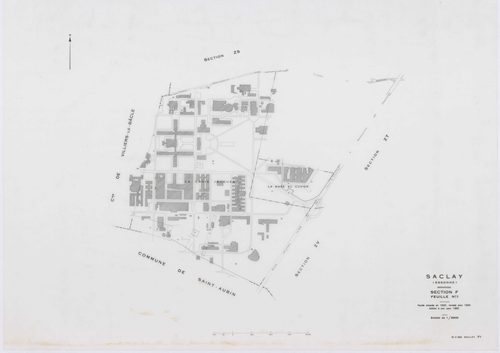 SACLAY, plans minutes de conservation : tableau d'assemblage,1934, Ech. 1/10000 ; plans des sections A1, C2, 1934, Ech. 1/1250, sections A2, A3, B, D, F1, F2, G, H, 1934, Ech. 1/2500, sections ZS, ZT, ZU, ZV, ZW, ZX, ZY, 1961, Ech. 1/2000, section AB, 198