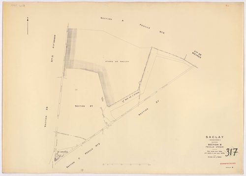 SACLAY. - Plan révisé pour 1934, à jour pour 1976 (3ème, 4 ème édition) : plans du tableau d'assemblage, des sections A (feuilles 1-3), B, C (feuille 2), D, F (feuilles 1-2), G et H ; plan révisé pour 1934, à jour pour 1983 (5ème édition) : plans des sect