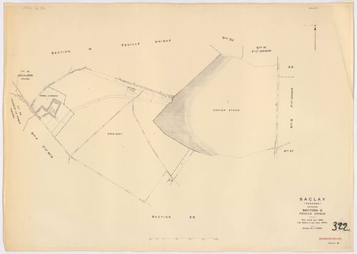 SACLAY. - Plan révisé pour 1934, à jour pour 1976 (3ème, 4 ème édition) : plans du tableau d'assemblage, des sections A (feuilles 1-3), B, C (feuille 2), D, F (feuilles 1-2), G et H ; plan révisé pour 1934, à jour pour 1983 (5ème édition) : plans des sect
