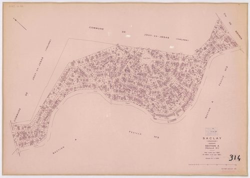 SACLAY. - Plan révisé pour 1934, à jour pour 1976 (3ème, 4 ème édition) : plans du tableau d'assemblage, des sections A (feuilles 1-3), B, C (feuille 2), D, F (feuilles 1-2), G et H ; plan révisé pour 1934, à jour pour 1983 (5ème édition) : plans des sect
