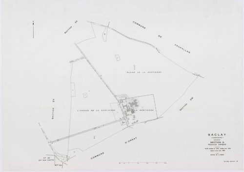SACLAY, plans minutes de conservation : tableau d'assemblage,1934, Ech. 1/10000 ; plans des sections A1, C2, 1934, Ech. 1/1250, sections A2, A3, B, D, F1, F2, G, H, 1934, Ech. 1/2500, sections ZS, ZT, ZU, ZV, ZW, ZX, ZY, 1961, Ech. 1/2000, section AB, 198