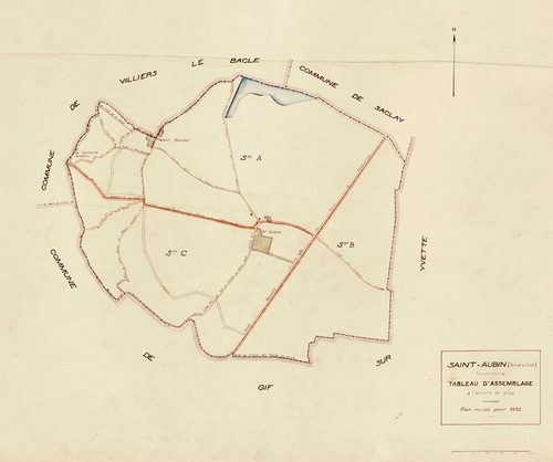 SAINT-AUBIN. - Plan révisé pour 1933 : plans du tableau d'assemblage, des sections A dite du Mesnil-Blondel, B dite de la mare au vivier et C dite du village ; plan révisé pour 1933, à jour pour 1968 (2ème édition) : plan de la section C dite du village ;