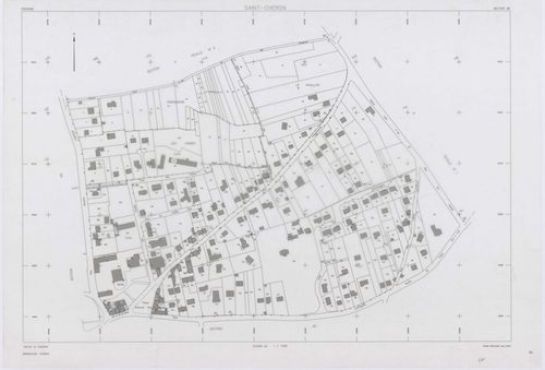 SAINT-CHERON, plans minutes de conservation : tableau d'assemblage, 1951, Ech. 1/10000 ; plans des sections A1, D, E1, 1951, Ech. 1/2500, sections A2, A3, B3, C1, C2, C3, 1951, Ech. 1/1250, sections ZA, ZB, 1961, Ech. 1/2000, section ZC, 1982, Ech. 1/2000