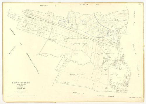 Plans minutes de conservation : SAINT-CHERON : tableau d'assemblage, ech. 1/10000 (1951), section A1, ech. 1/2500 (1951), sections A2, A3, B2, B3, B4, C1, C2, C3, ech. 1/1250 (1951) ; section B1, ech. 1/1250, section E2, ech. 1/2500 (1951-1973) ; sections