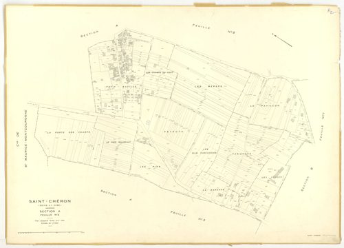 Plans minutes de conservation : SAINT-CHERON : tableau d'assemblage, ech. 1/10000 (1951), section A1, ech. 1/2500 (1951), sections A2, A3, B2, B3, B4, C1, C2, C3, ech. 1/1250 (1951) ; section B1, ech. 1/1250, section E2, ech. 1/2500 (1951-1973) ; sections