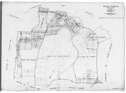 SAINT-CHERON. - Cadastre révisé pour 1951 : plans de la section B 1ère feuille, section D, section E 1ère feuille, idem 2ème feuille, [4 plans]. 