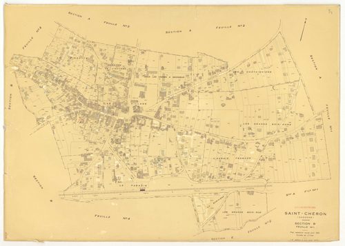 Plans minutes de conservation : SAINT-CHERON : tableau d'assemblage, ech. 1/10000 (1951), section A1, ech. 1/2500 (1951), sections A2, A3, B2, B3, B4, C1, C2, C3, ech. 1/1250 (1951) ; section B1, ech. 1/1250, section E2, ech. 1/2500 (1951-1973) ; sections