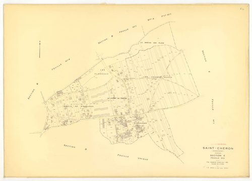 Plans minutes de conservation : SAINT-CHERON : tableau d'assemblage, ech. 1/10000 (1951), section A1, ech. 1/2500 (1951), sections A2, A3, B2, B3, B4, C1, C2, C3, ech. 1/1250 (1951) ; section B1, ech. 1/1250, section E2, ech. 1/2500 (1951-1973) ; sections